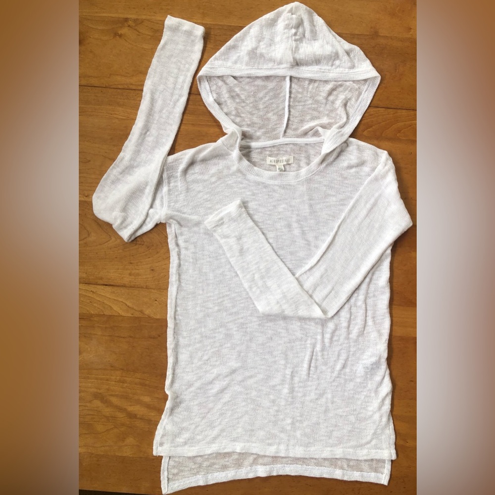 AEROPOSTALE White Open Knit Swim Hoodie Coverup/ Lightweight Pullover Top- Small